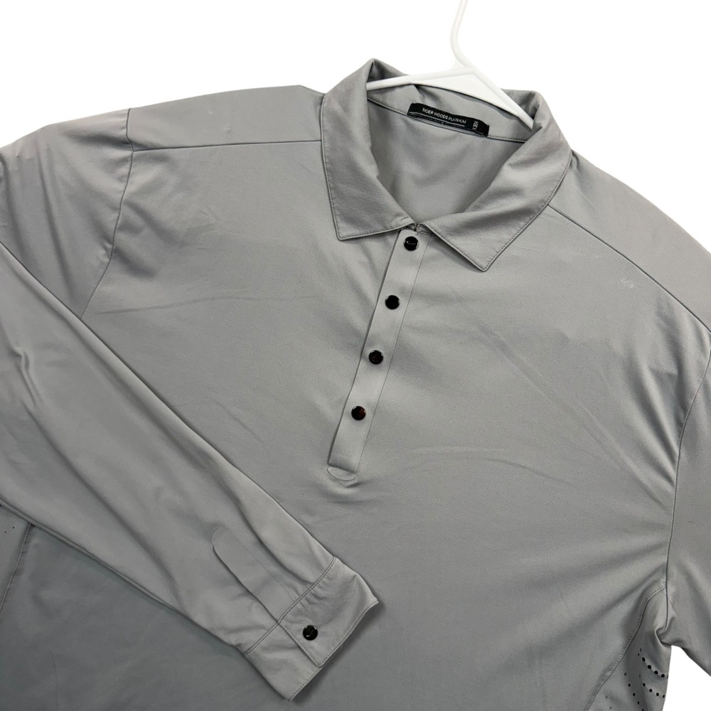 Nike Tiger Woods Platinum Polo Mens XL Gray Long Sleeve Golf Shirt Ventilation